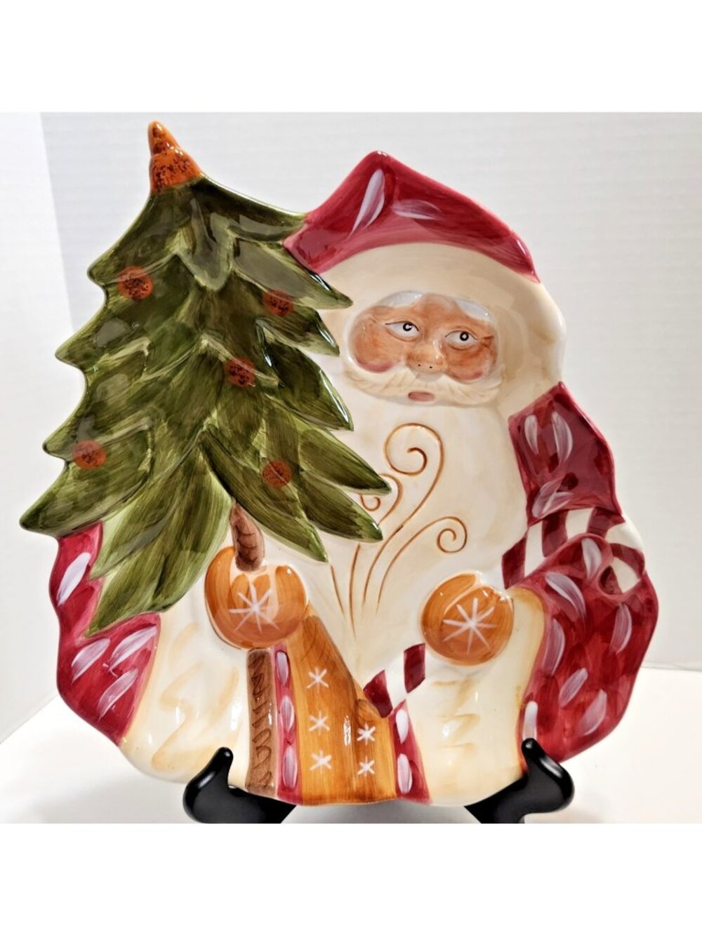 Target HOME Christmas Santa Claus Tree Plate Platter Hand Painted Holiday 12"
